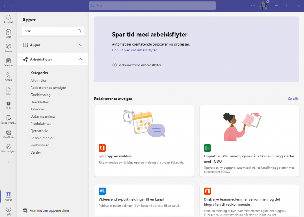 Opprett arbeidsflyter i Teams