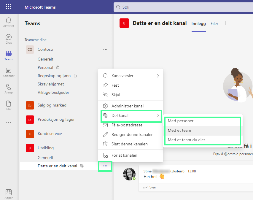 Del en kanal i Teams