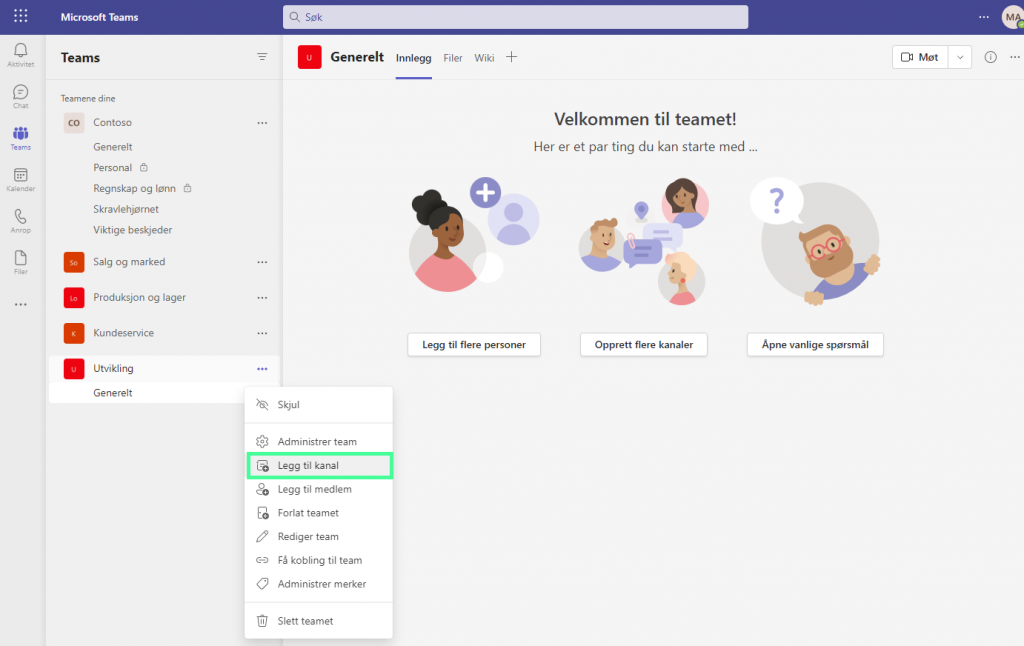 Legg til kanal i Teams